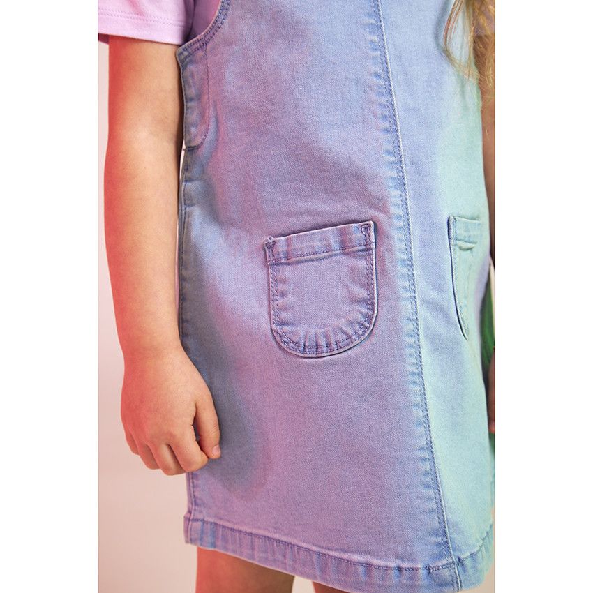 Robe salopette en denim avec boutons coeurs pour fille - Bleu