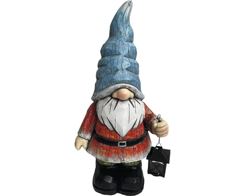 Tuinfiguur, decoratief figuur, Lafiora kabouter met lantaarn, 31,5 x 23 x 56,5 cm, rood