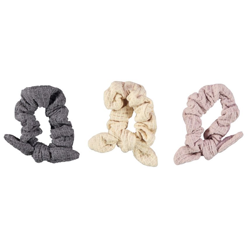 Lot de 3 chouchous effet noué en nid d'abeille pour fille - Gris foncé