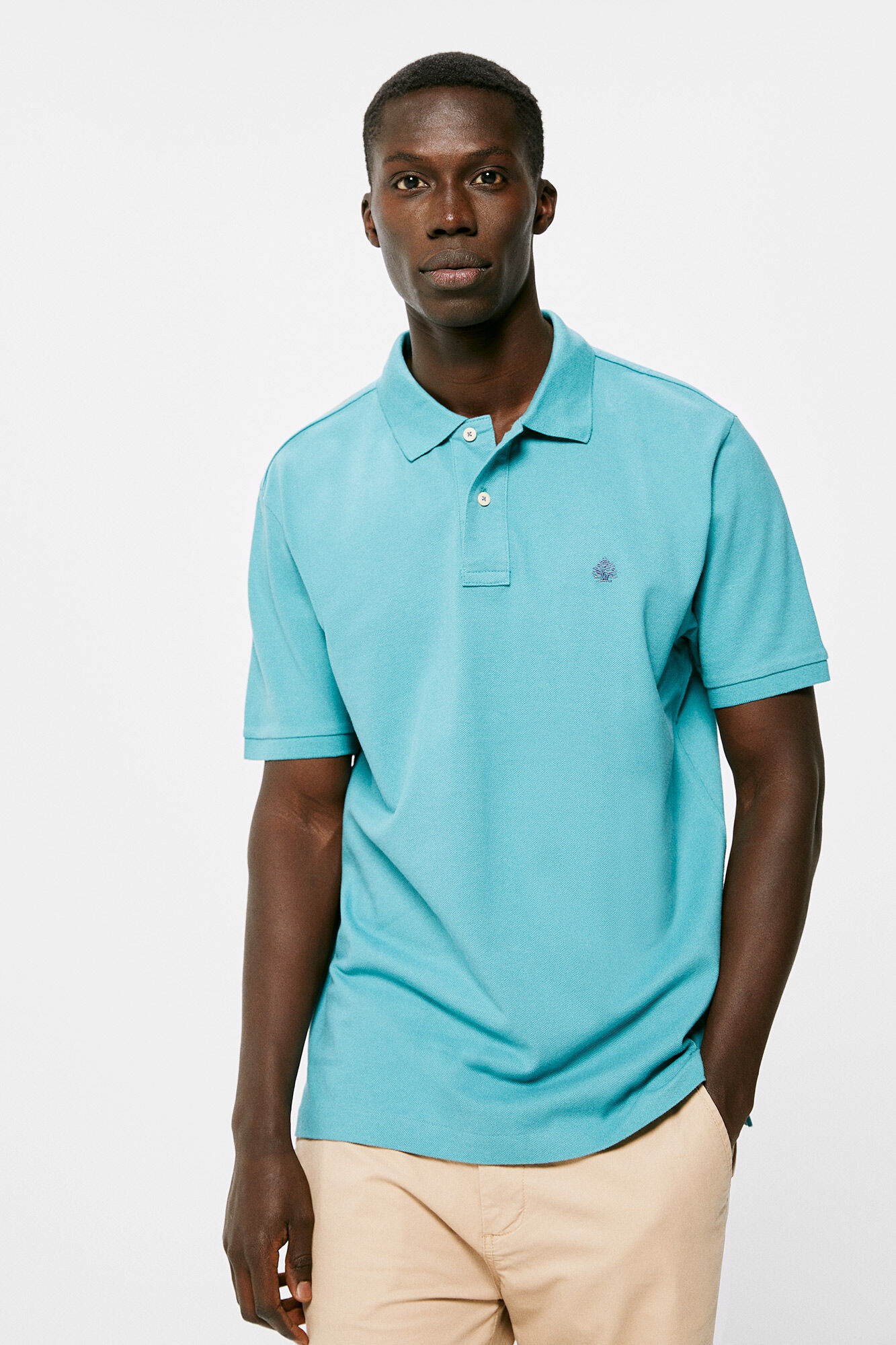 Camisa polo básica em piqué - turquesa