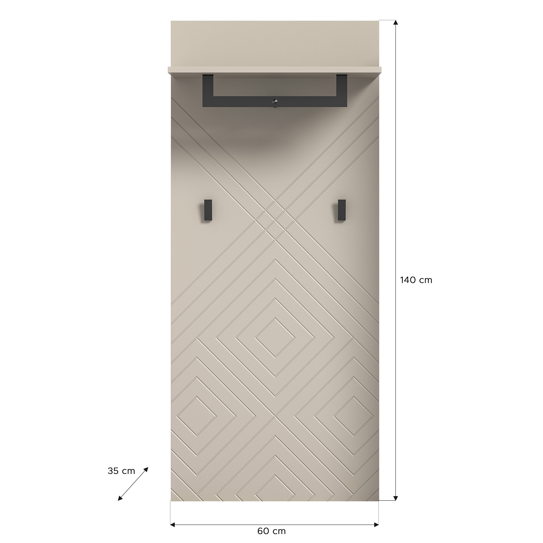 Garderobenpaneel NOTES - sandbeige matt - 2 Haken