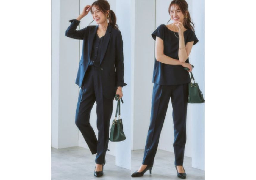 YARU - Set: Effen V-hals vest met knoopjes + Blazer met één knoop + Broek met hoge taille en wijde pijpen