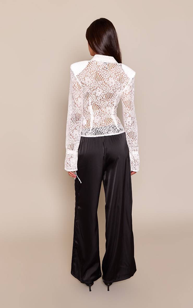 Noir Pantalon En Satin À Empiècements De Dentelle