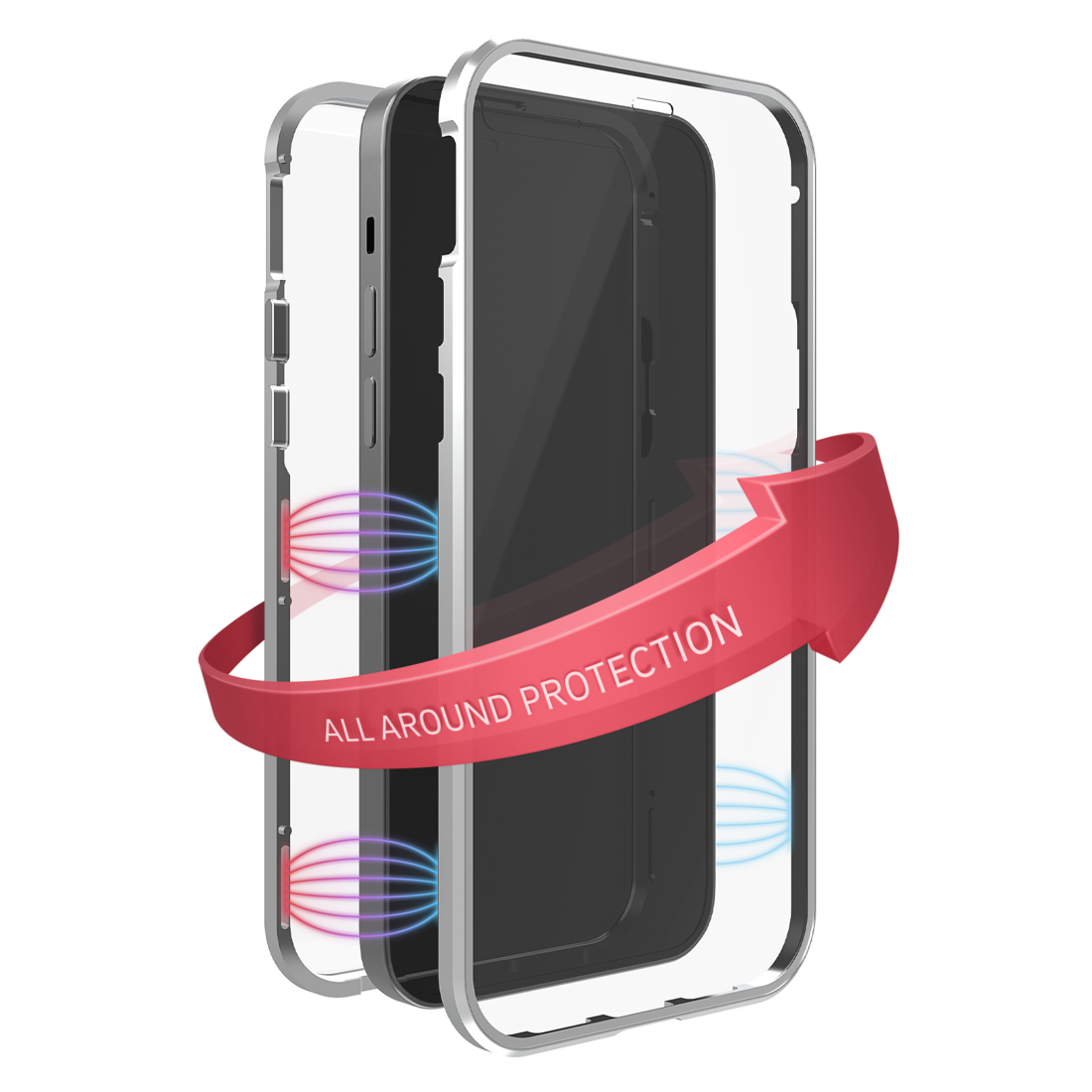 2in1 iPhone 12 / iPhone 12 Pro Alu Schutzhülle 360° Glass Case (Magnet-Technologie)   Displayschutz (00192160) - Silber / Transparent