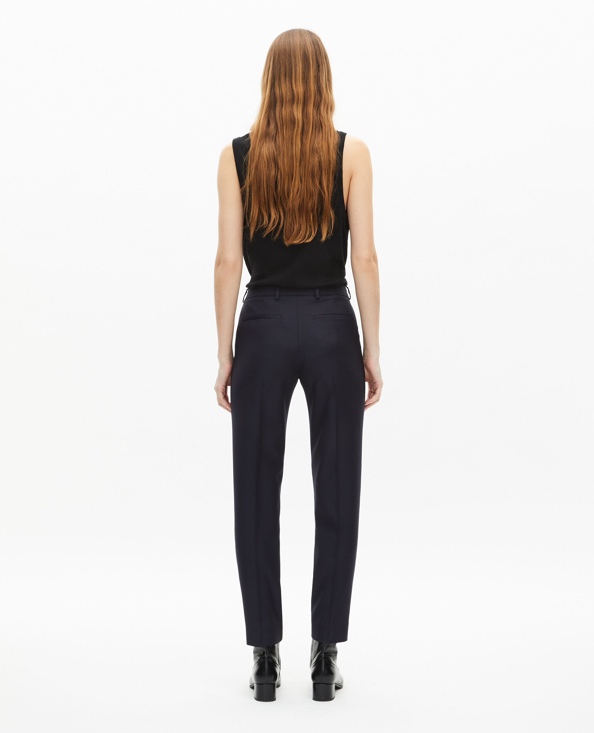 Pantalon tailleur en laine coupe ajustée bleu marine