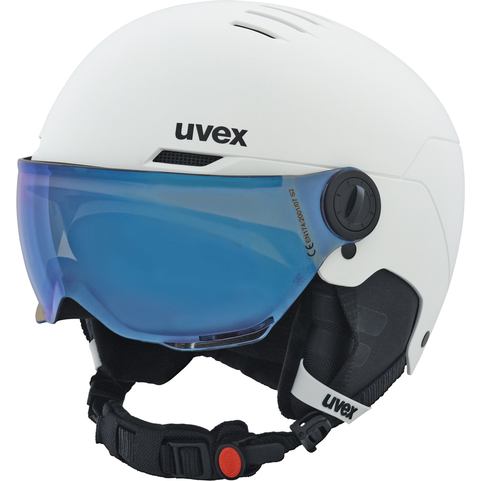 Uvex Kinder-Skihelm Rocket Jr Visor weiss, 54-58