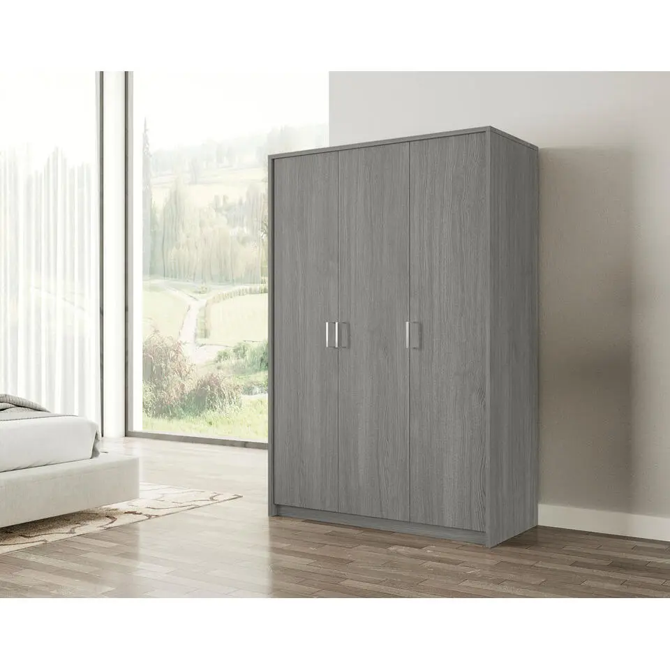 Interiax Kledingkast 'Amelie' - Grijze Eik - 3 Deurs - 180x120x54 cm