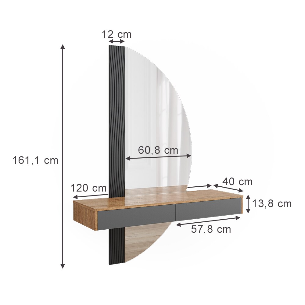 Vicco Schminktisch Melisa Eiche Grau 120 cm mit 2 Schubladen