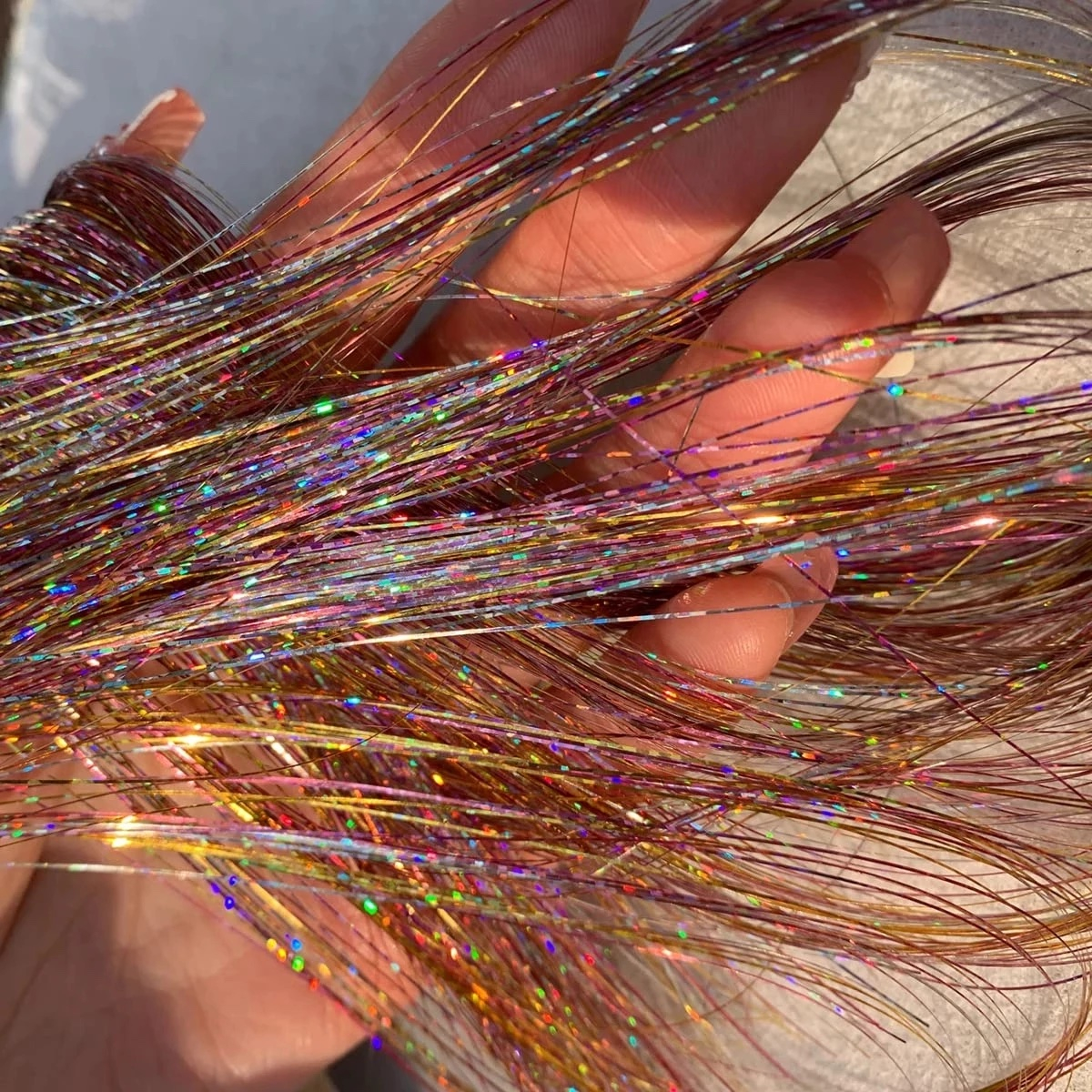 (90cm) Lametta Haar Strähnen Glitzer Haarverlängerung Hair Tinsel - Bunt 2