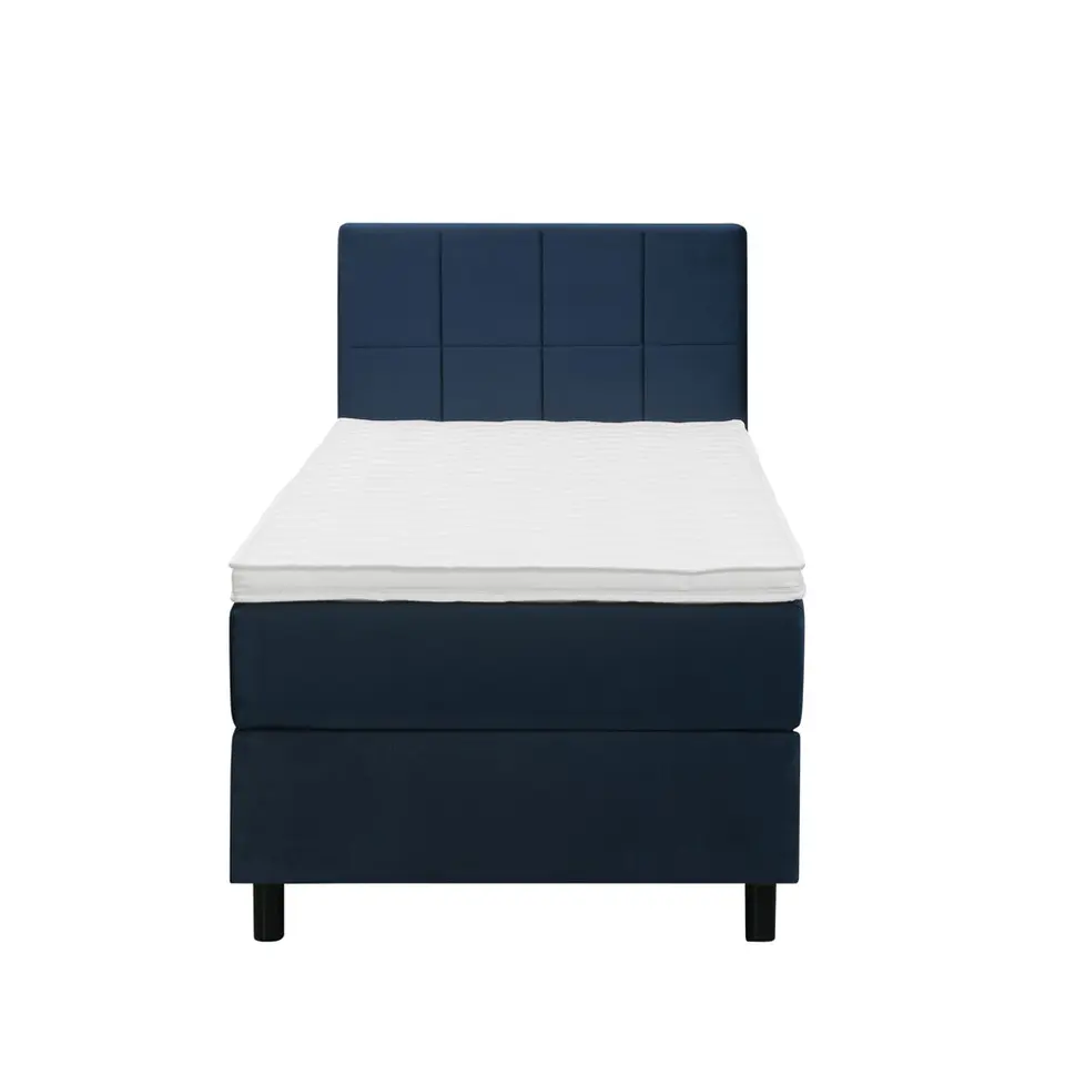 Boxspring Liv geblokt - blauw - 90x200 cm - ronde poot