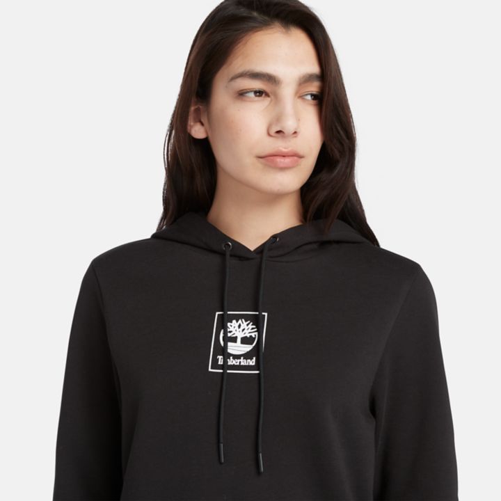 Moletom com capuz Small Stack Logo para mulheres na cor preta.