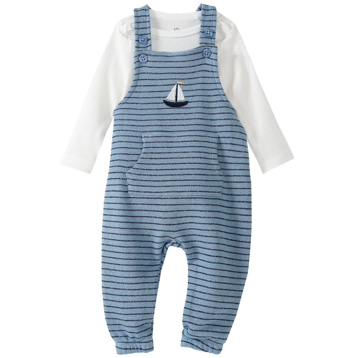 Topomini Newborn Strampler und Langarmbody aus Frottee hellblau / weiss