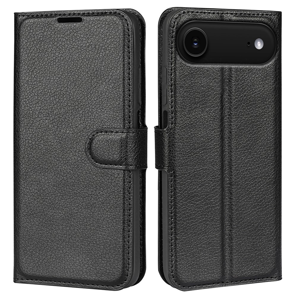 iPhone Air Leder Tasche Flip Cover Litchi Look - Schwarz