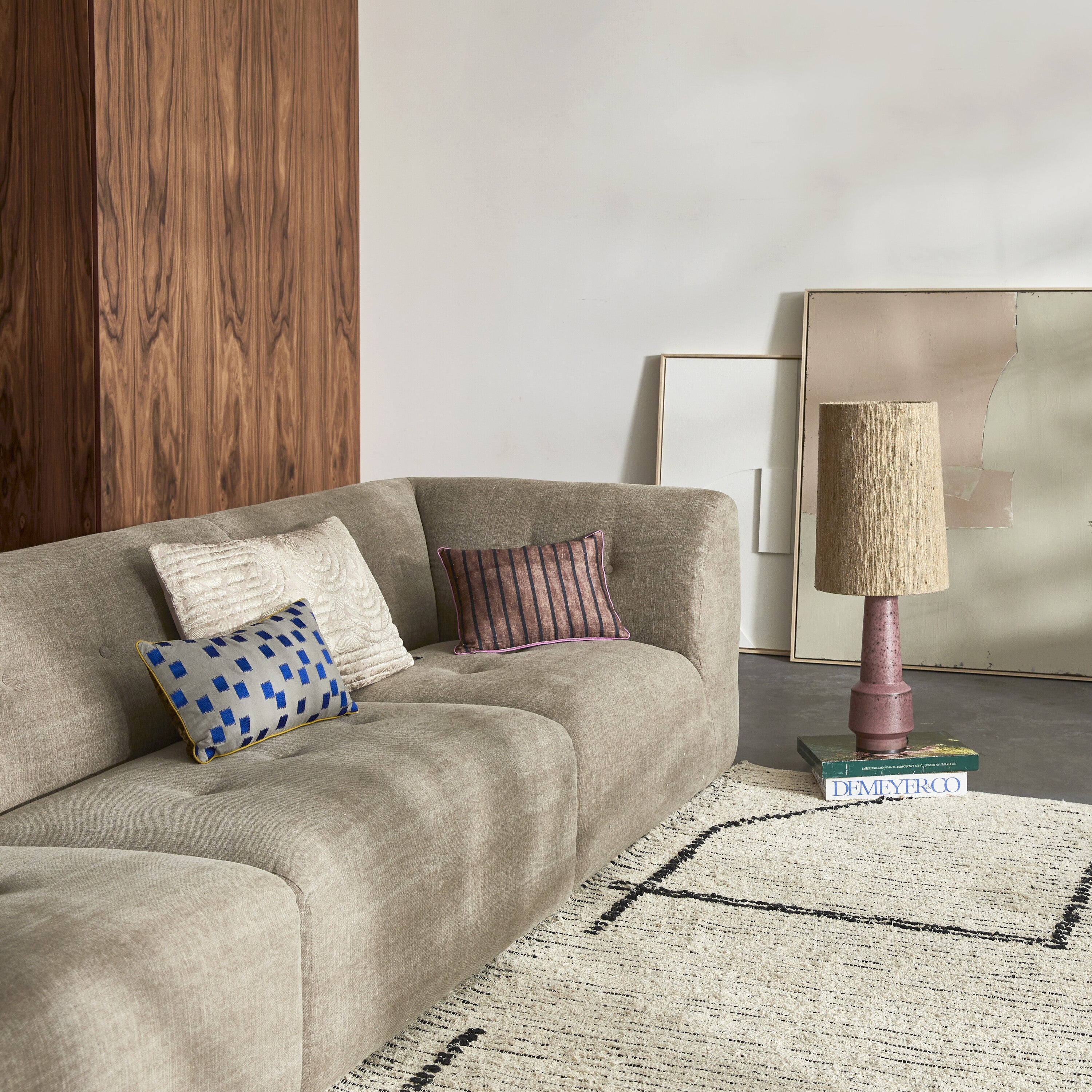 HKliving Vint Bank Element - Hoekstuk Rechts - Linnenblend - Taupe