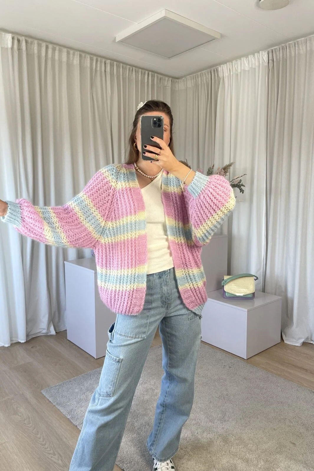 Noella Vera Knit Cardigan pink light blue yellow pastel