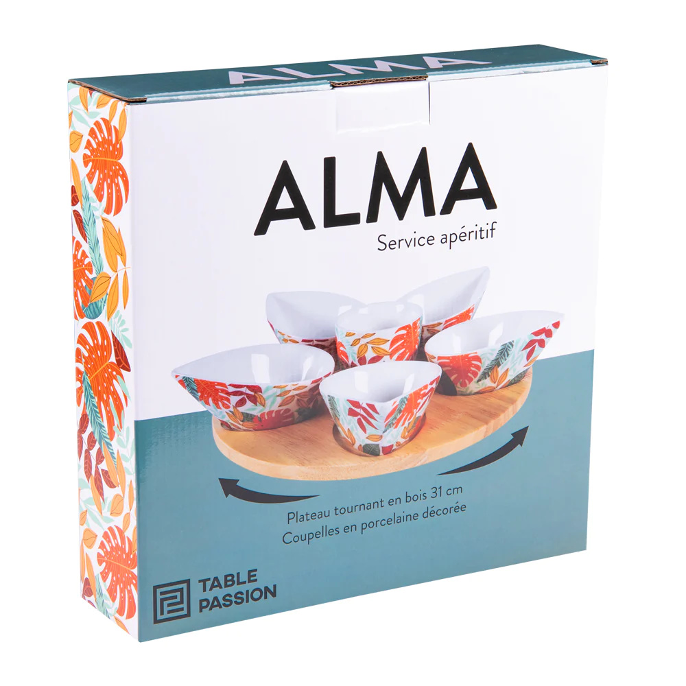 Service apéritif goutte 7 pièces Alma en porcelaine Table passion