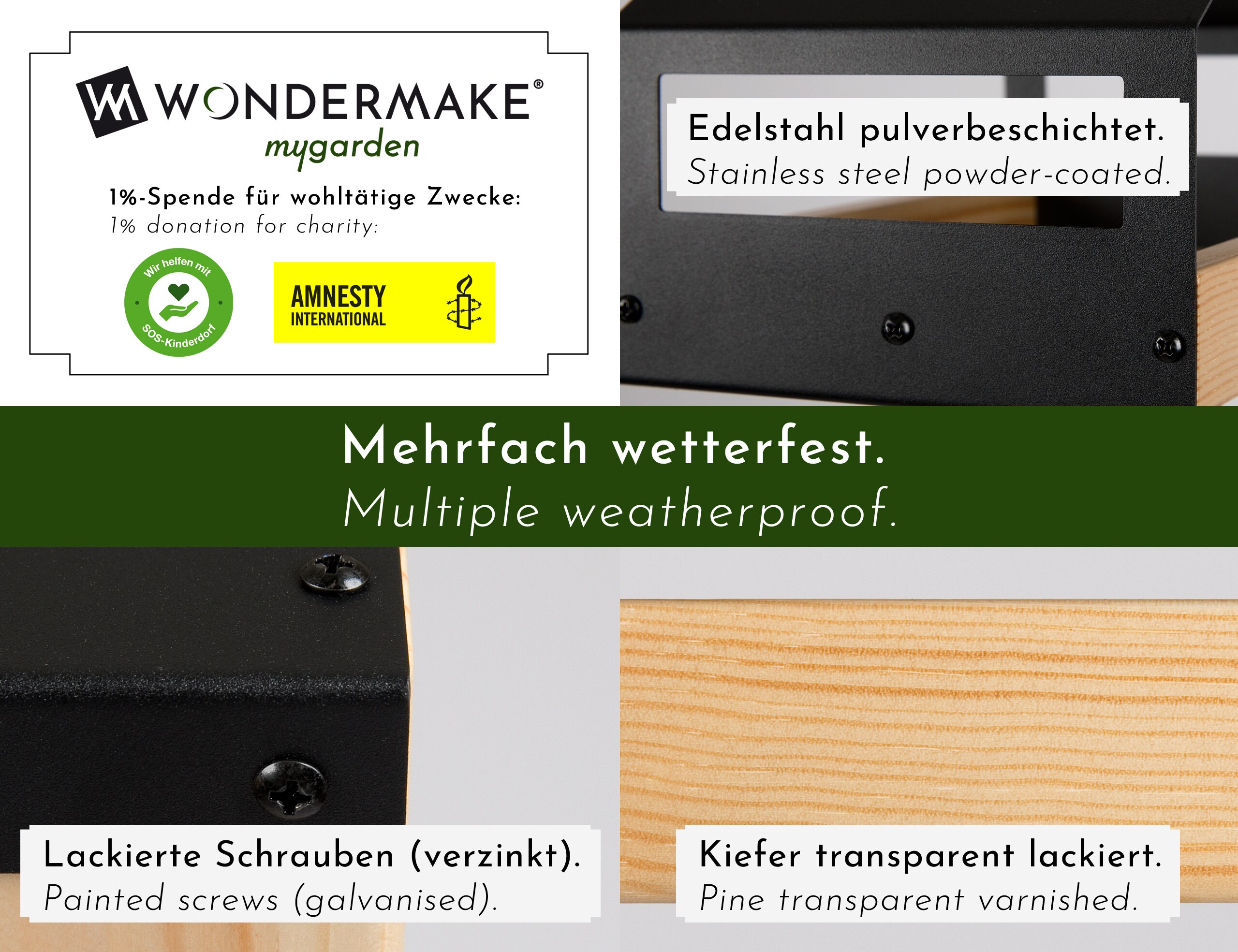 WONDERMAKE® Design Vogelhaus aus Metall und Holz wetterfest zum Aufhängen, modernes Vogelfutterhaus klein Metalldach hängend, Vogelhäuschen Futterhaus für Vögel, schwarz