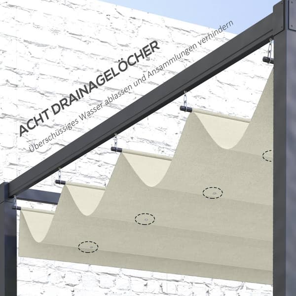 Erstatningstak for 2,85 x 2 m pergola, vannavstøtende uttrekkbar bølgetak med regndreneringshull, UV-beskyttelse 30+, vintersikkert skyggetrekk for ha