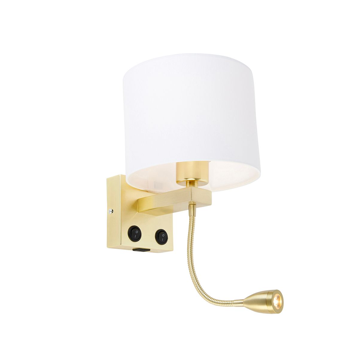 Wandlamp goud met USB en kap wit 18 cm - Brescia Combi