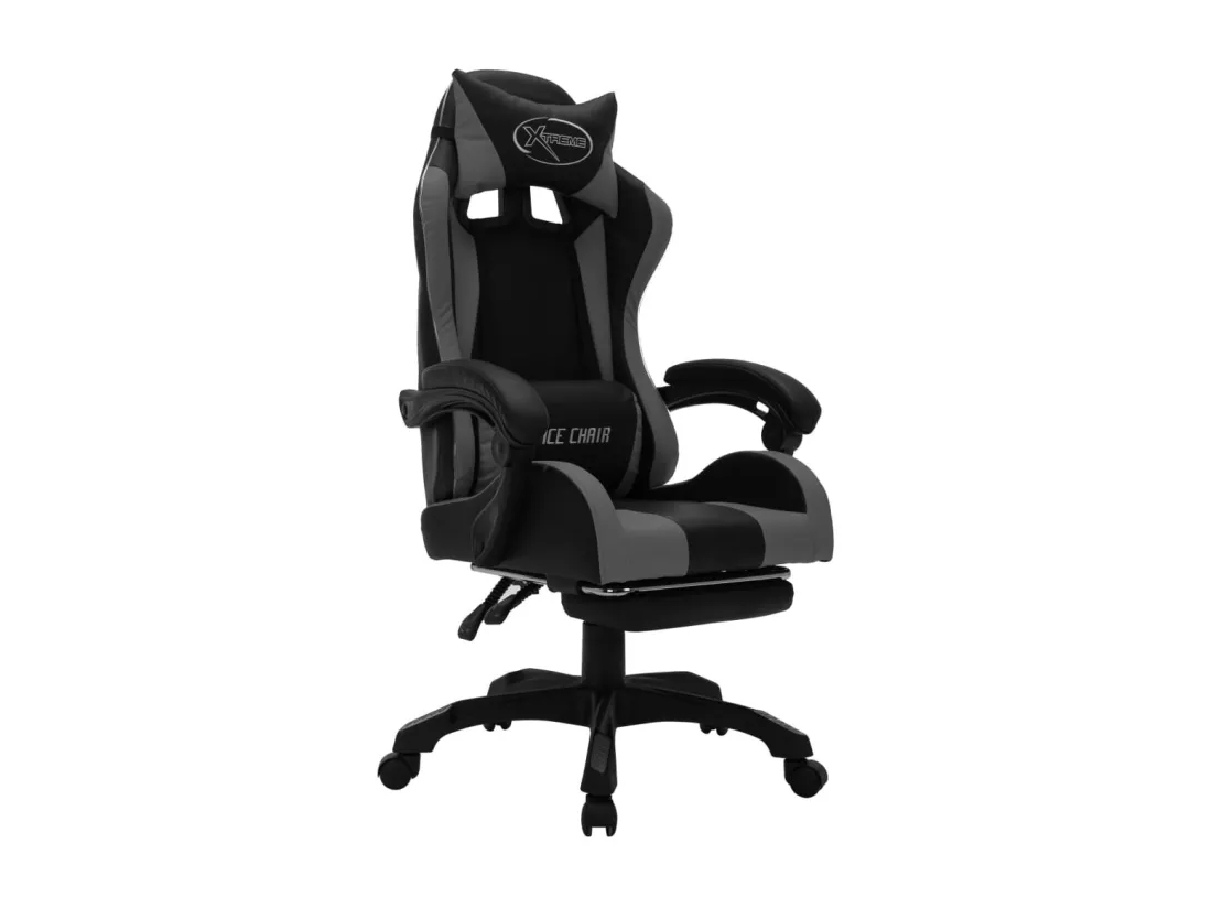 Fauteuil de jeux vidéo avec LED RVB Gris et noir Similicuir