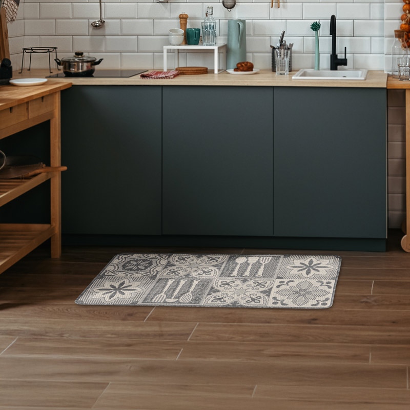 Tapis de cuisine mosaïque gris