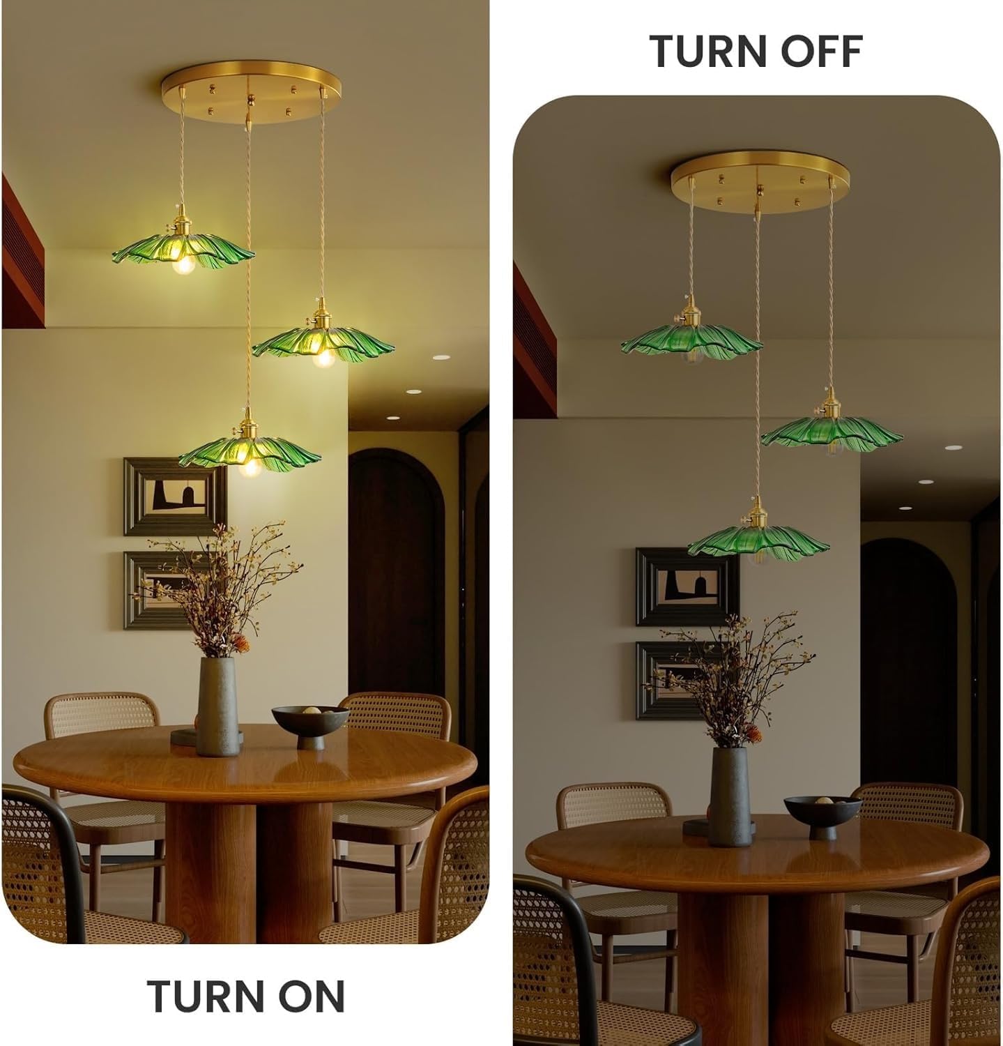 Pendelleuchte grünes Glaslicht Kücheninselleuchten Esszimmerleuchte Kronleuchter Blume DREI Lichter für Schlafzimmer Küche Flur grüne Sonnenblumenform verstellbar Hängeleuchte