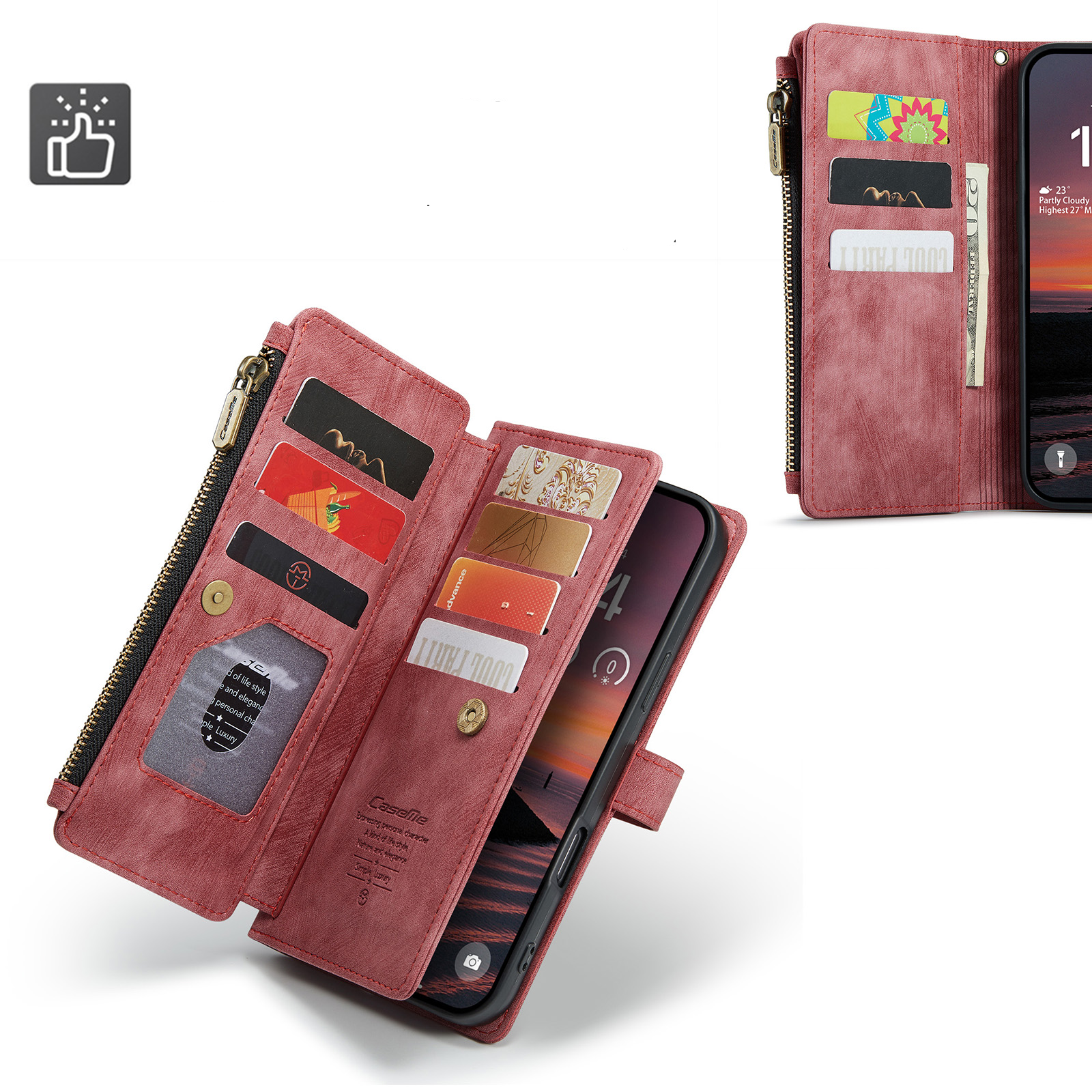 iPhone 17 Pro Max 2in1 Leder Tasche Karten Etui - Dunkelrot