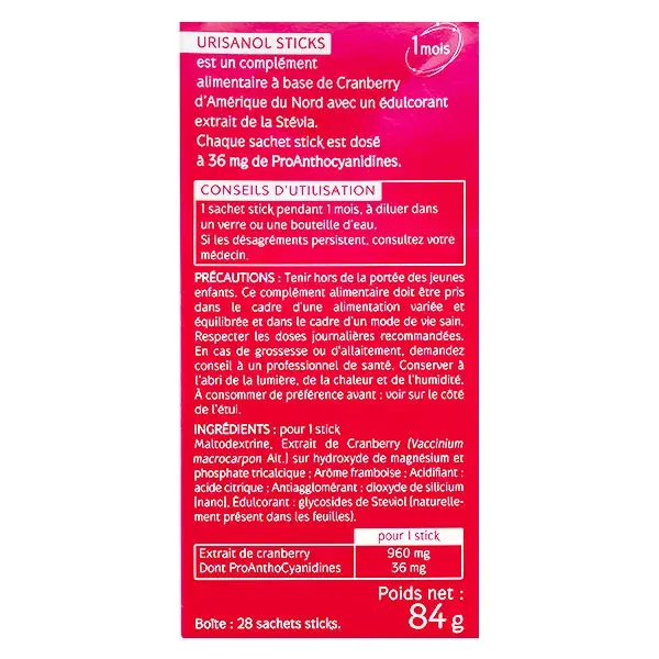 Naturactive Urisanol Cranberry Stevia 20 sachets sticks