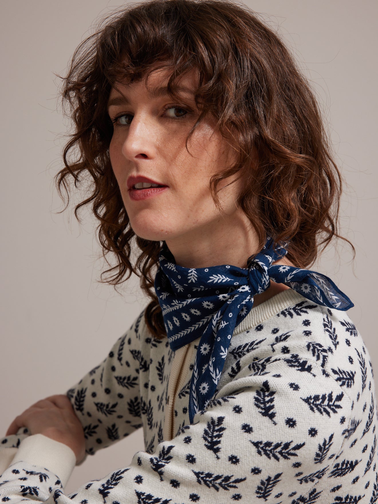 Cardigan jacquard femme coton et cachemire