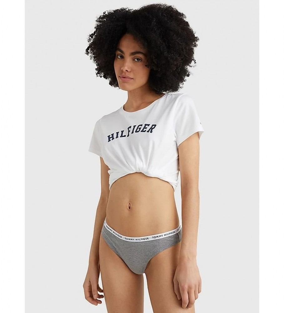 Conjunto de 3 tangas Tommy Hilfiger com logo e cós elástico - Cinza, Branco, Preto