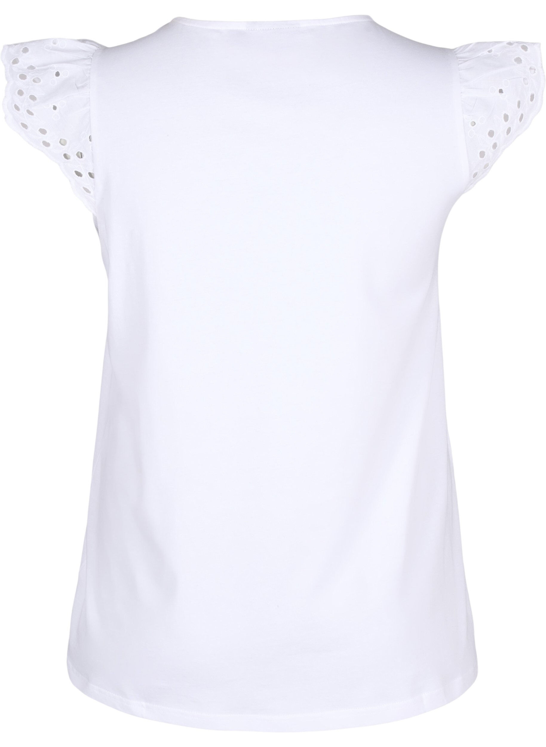 T-shirt med broderi anglaise i økologisk bomuld