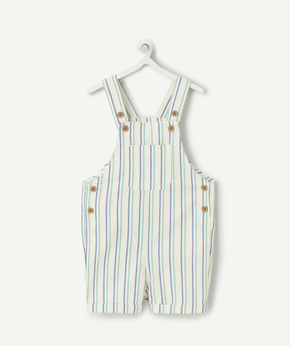 salopette bébé garçon en coton bio à rayures bleu et vert