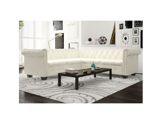 VIDAXL - Canapé d'angle chesterfield 5 plc cuir artificiel blanc