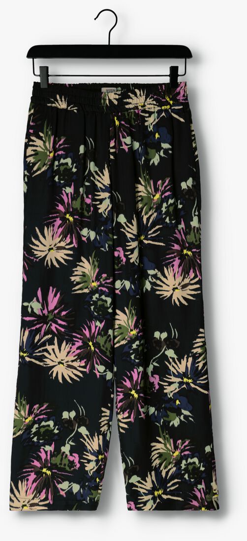 SCOTCH & SODA zwarte scotch & soda wijde broek gia - mid rise wide leg printed silky trousers