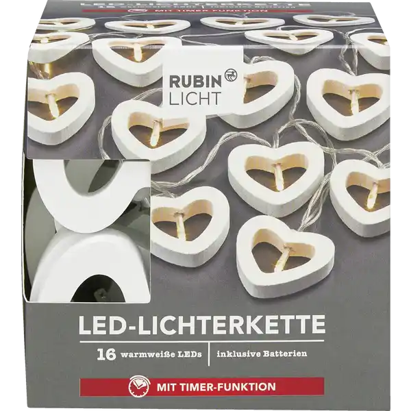 LED-Lichterkette Holz Herzen