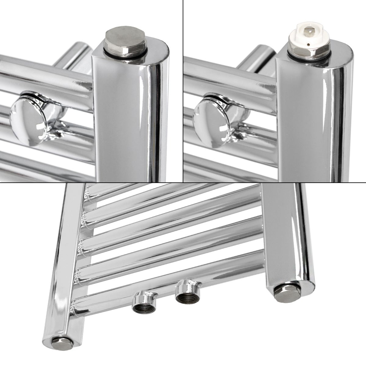 ECD Germany badkamerradiator, middenaansluiting, 500 x 800 mm, chroom, gebogen, met aansluitset inclusief thermostaat, staande radiator, chroom, verwarming, handdoekwarmer, handdoekdroger, handdoekradiator