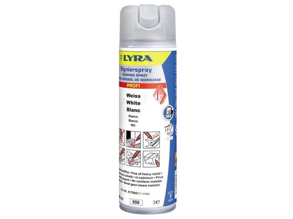 Lyra markeringsspray hvid - 500 ml. (4180) - UN 1950 Aerosoler, brandfarlige 2.1.