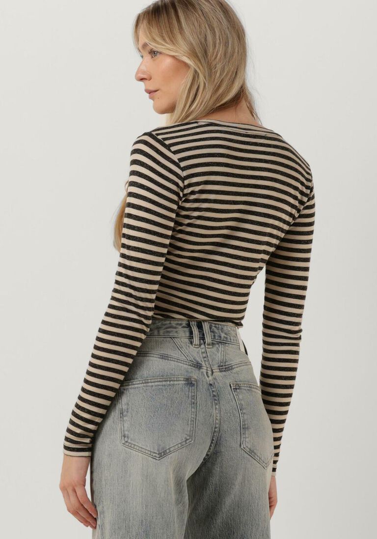 BY-BAR beige by-bar  basic ls stripe top