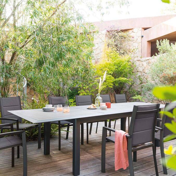 Table de jardin extensible ALLURE Effet bois muscade & Graphite