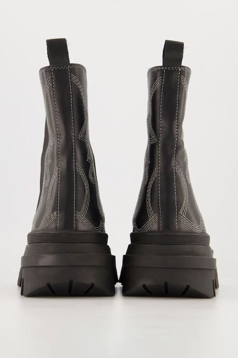 Leder-Chelseaboots, Echtleder, Stickerei, Plateausohle