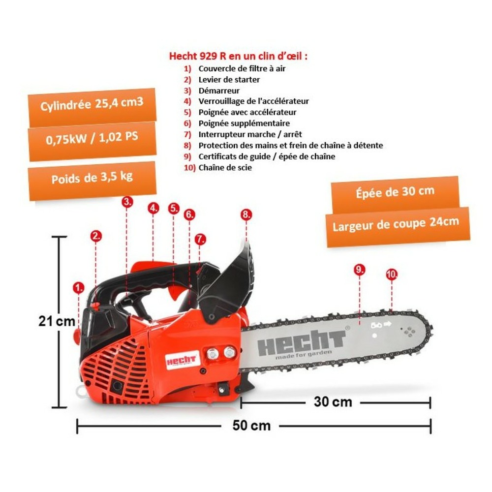 H 925 r scie à chaîne à essence tronçonneuse à 2 temps 3,5kg cylindrée 25,4cm3