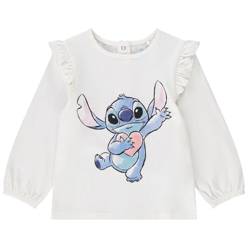T-shirt manches longues Stitch Disney pour bébé fille - Ecru