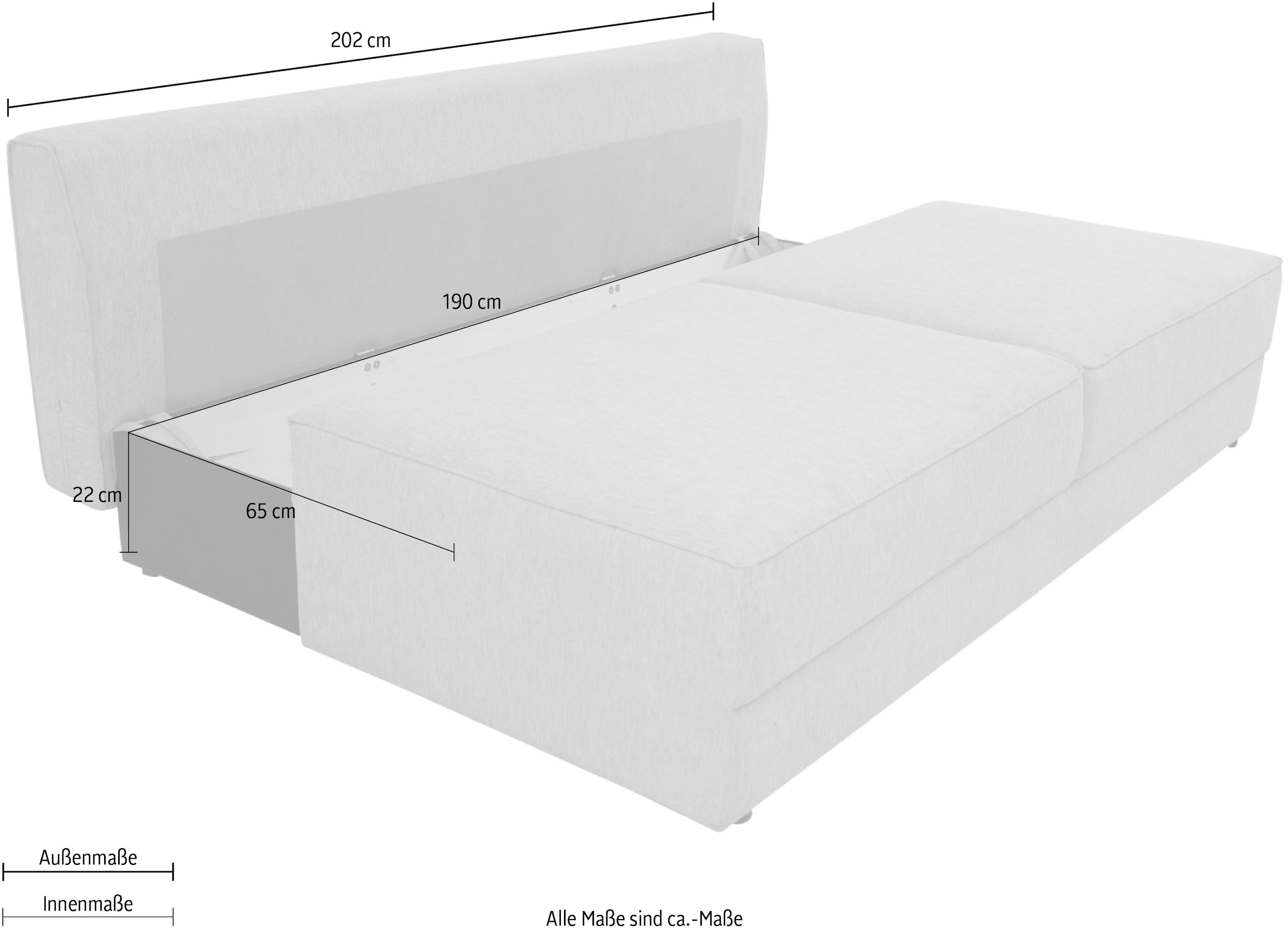 GOODproduct Schlafsofa »Simonton 3-Sitzer, Breite 202 cm« Liegefläche 202x146 cm, inkl. Bettkasten, weicher Struktur-Stoff