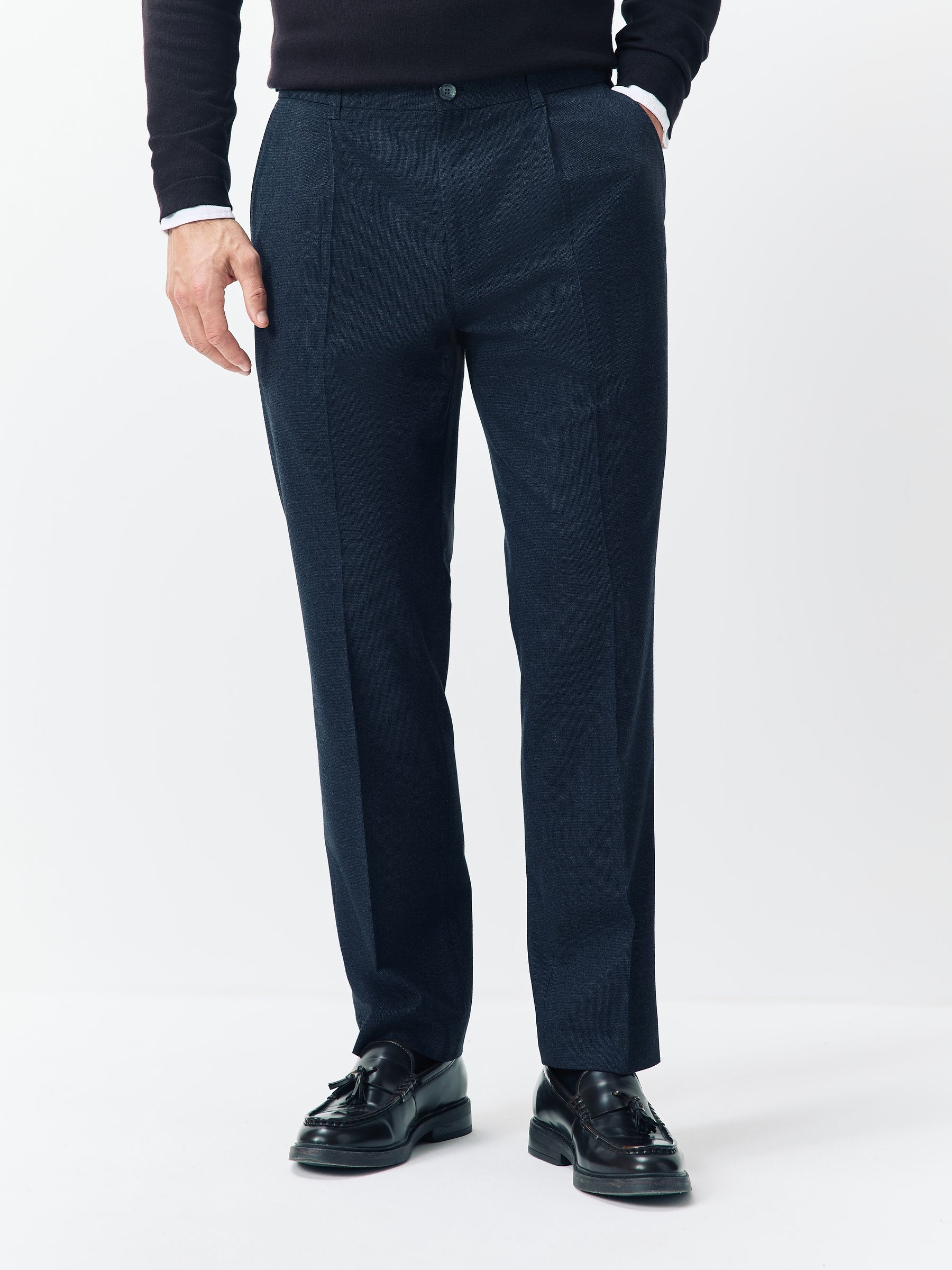 Donkerblauw - Regular Tapered Fit Smart Textured Soft Touch Trousers