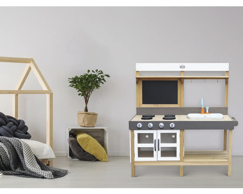 Grote houten zand- en waterspeelkeuken, grijs
