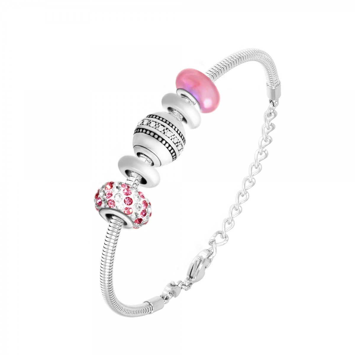 Bracelet de charms perles roses et acier SC Crystal