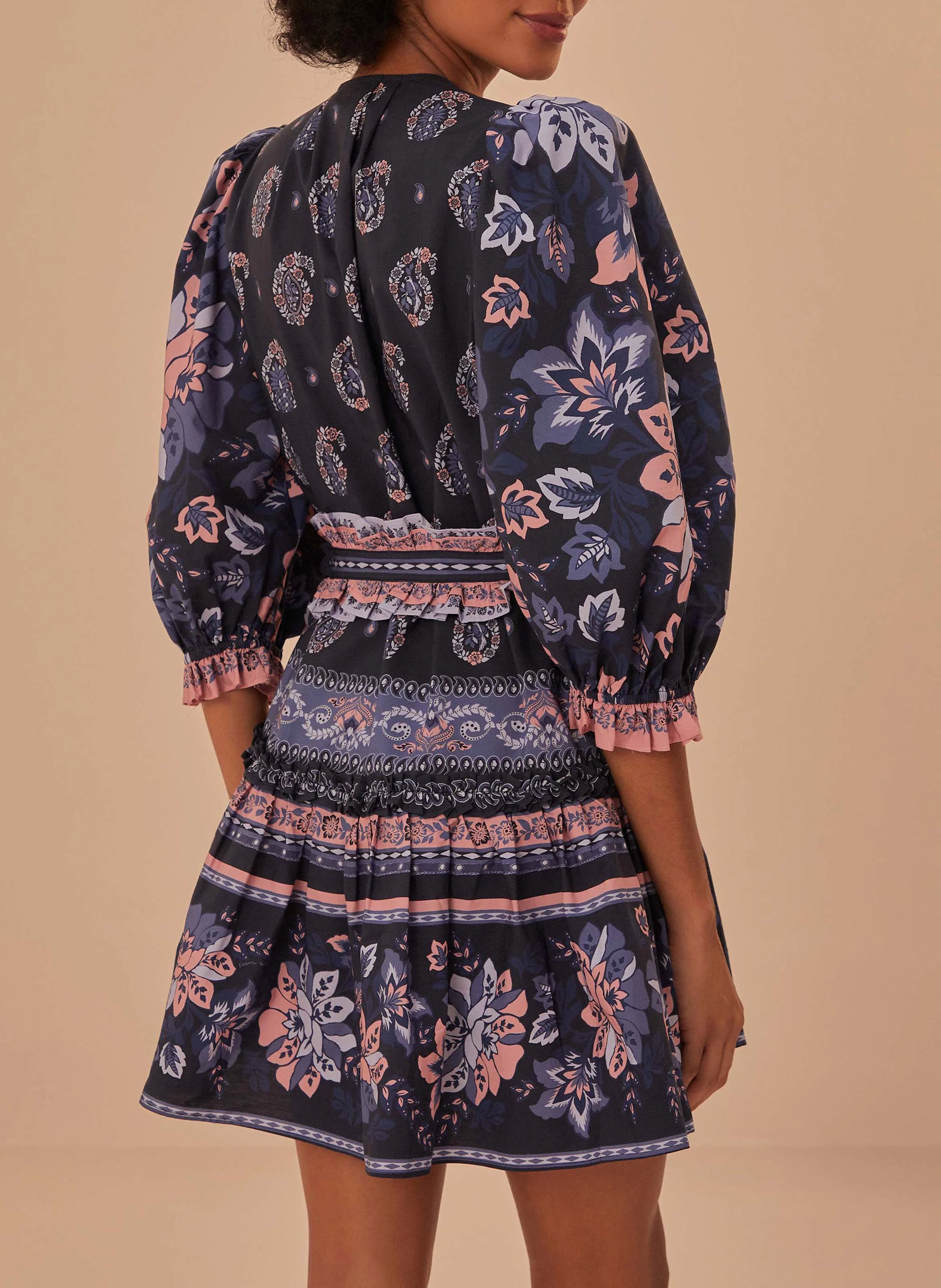 Robe courte en coton imprimé | Bleu