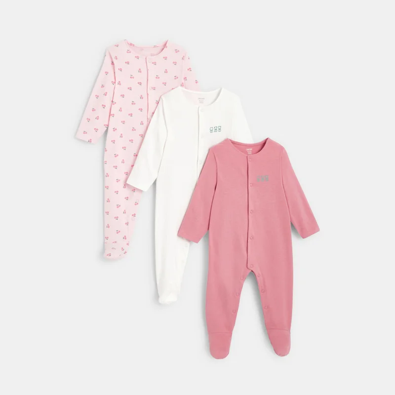 Dors-bien jersey de coton cerises (lot de 3) rose naissance Rose