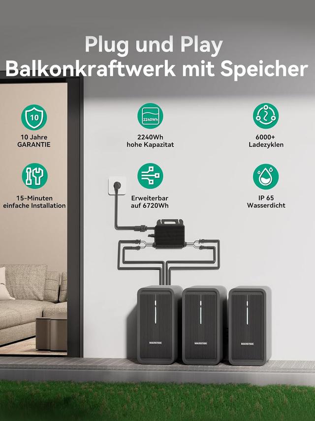 Balkonkraftwerk inkl. Speicher, 830 W/800 W
