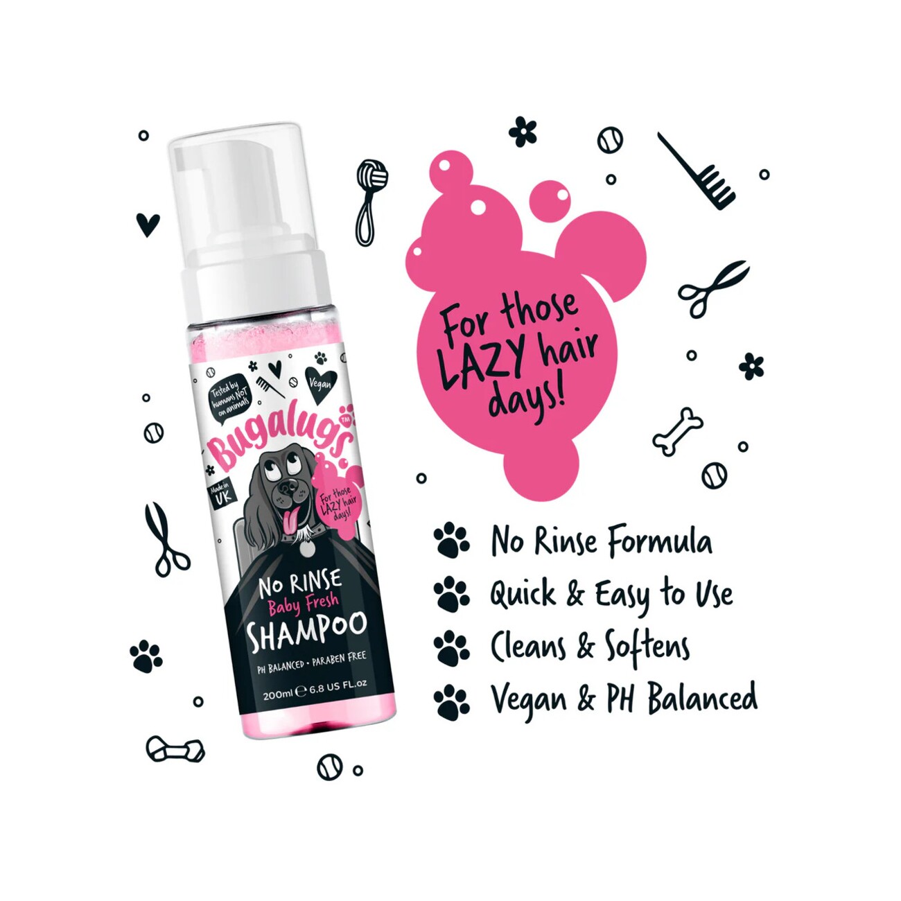 Bugalugs No-Rinse Baby Fresh Shampoo – Sanftes, Rückfettendes Pflegeshampoo für Hunde & Katzen | Wasserlose Fellpflege